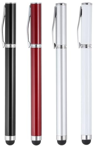 QUARKZMAN Tablet Stift Kugelschreiber mit Stylus-Spitze universell 4 Stück | 2-in-1-Tintenstift und Gummi-Eingabestifte mit feiner Spitze für Alle Kapazitiven Touchscreens
