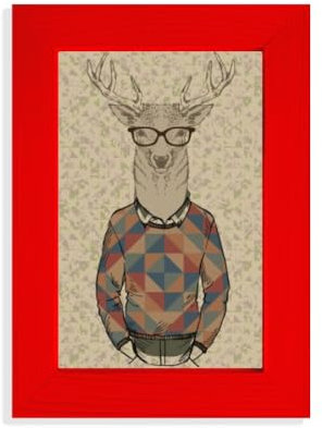 Bilderrahmen mit Brille und Hirsch, künstlerischer Effekt, bunt, Rot