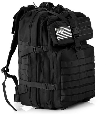 GUJOIN 50L Strapazierfähiger Nylon Wasserdichter Angeln Jagdrucksack Outdoor Militär Rucksäcke Taktische Sport Camping Wandertaschen (Black)