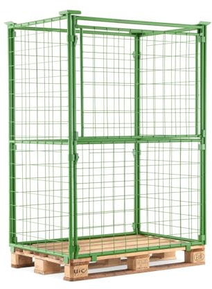 HEMMDAL Palettenaufsatz mit Klappe | 800 kg Tragkraft | HxBxT 160 x 120 x 80 cm | Grün | 10 x 10 cm Maschenweite | Euro-Paletten | Gitteraufsatzrahmen aus Stahl | stapelbar | Steckkonstruktion