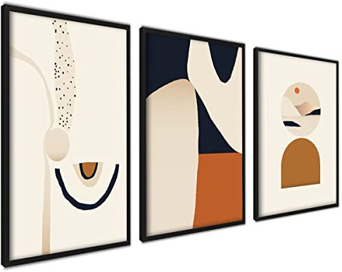 ag.art deco Abstrakt Poster 50x70 | 3x Bilder mit Rahmen Schwarz | Poster Set für Wand Deko Wohnzimmer Schlafzimmer | Ästhetische Kunstdruck mit Geometrische Kunst in Beige