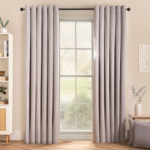 OHS Blackout Curtains Eyelet, Woven Texture Soft Silver Curtains for Living Room Bedroom Office Modern Decorative Extra Wide Curtain for Winter, 90x90”