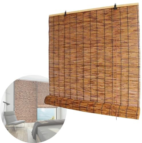 CJBWJM Bambusrollo W:40 50 60 70 80 90 100 110 120 cm, H:40-300 cm Bambusvorhang Sichtschutz Rollo Seitenzugrollo Ohne Bohren Für Fenster Und Türen (Color : Braun, Size : 110x190cm)