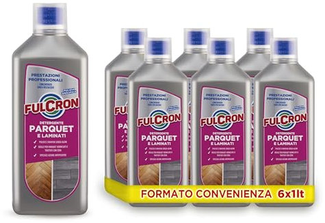 FULCRON Detergente Parquet e Laminati, Pulisce Ravviva Senza Aloni, Azione Antipolvere, Pulizia Pavimenti Parquet, Profumato, Senza Risciacquo, 6 x 1L