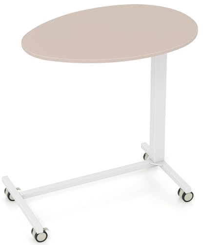 CASART Mobile Laptop Table, Height Adjustable Overbed Table Rolling Desk with Wheels & Egg Shaped Tabletop, Portable Sit Stand Desk C-shaped End Table for Living Room Bedroom