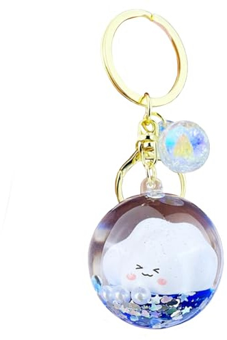 ZDHC Cartoon Smile Cloud Floating Keychain Creative Liquid Treibsand Schlüsselanhänger Acryl Autoschlüssel Tasche Anhänger für Damen Herren, Blau C, One size