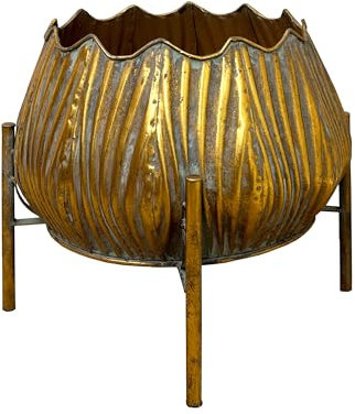 Alfie Francis Large Decorative Indoor Plant Pot Cover Holder Art Deco Gold Metal Planter for Artificial Plants Houseplants Pampas Grasses