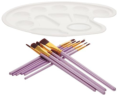 Lurrose 1 Set Pennello Da Pittura Vassoio Rotondo Penna Per Pittura a Olio Pennello Acquerello Portatile Pennello Acquerello Professionale Vassoio Circolare Di Legno Viola,porpora