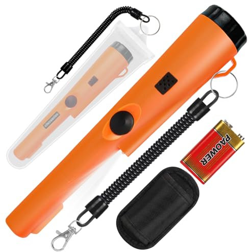 Metal detector, metal detector pinpointer per ricerca metalli, caccia al tesoro, ricerca a 360° di tesori d'oro con cintura, fondina, LED, accessori per attrezzi impermeabili (arancione)
