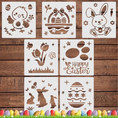 BOOMTOP 7 Schablonen Ostern Zeichenschablonen Kunststoff Ostern Malschablonen Blumen Ostereier Osterhasen Vorlage zum Verzieren und Gestalten Fenster Wand Deko Kleine Ostergeschenke für Kartenbasteln