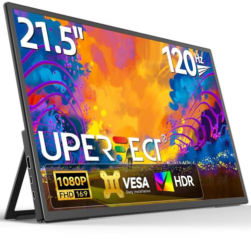 UPERFECT 21.5” 120HZ Portable Monitor w/Kickstand & VESA, FreeSync IPS HDR Large Portable Gaming Monitor HDMI USB C, 3 Narrow Edge External Matte Display w/Fully Metal Unibody for PC Laptop Phone