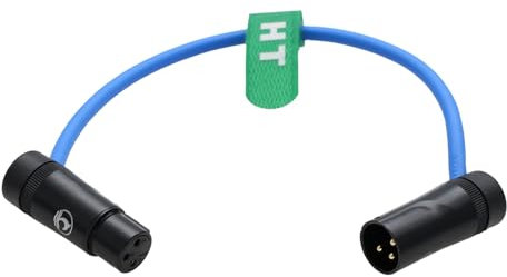 HangTon Audio Cable for Recorder Mixer Microphone Speaker Sound Devices Mixpre 10 II Zoom F8n Zaxcom Sony Canon Camera, XLR 3 Pin Male to Female, Low-Profile Right Angle Blue 30cm