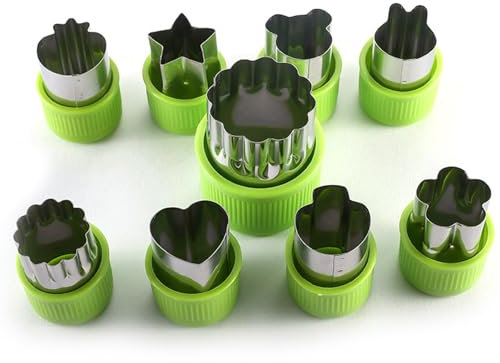 Vegetable Cutter Shapes Set 9 Pcs Mini Cookie Cutters for Kids Baking Fruit and Cookie Stamps Mold Kitchen Accessories Small Star Cookie Cutter and Food Supplement Tools Crafts Green