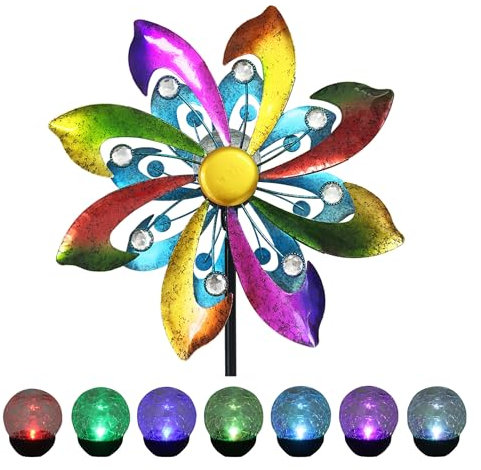 Windspiel Regenbogen Metall Garten Windspiel Deko Blumenstecker 3-stöckiges Design mit Kristallperlen