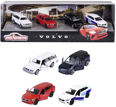 Majorette 212057615SD1 - Volvo Autos 4-Pack Geschenkbox - Geschenkbox 4 Stück Volvo Autos in Metall mit Freilauf, 7,5 cm, Ab 3 Jahren