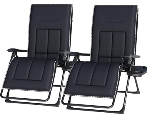 FUOIDYE Sonnenliege Klappbar, Liegestuhl Klappbar, Extra Breit Relaxliege Garten mit Abnehmbarer KopfstüTze GeträNkehalter, Klappliegestuhl mit Kissen für Patio Outdoor Balkon (2pcs, Streifen)