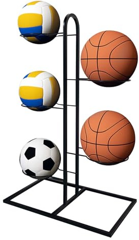 Mikihat Estante de Almacenamiento de Pelotas, Soporte de Exhibición Vertical, Soporte Balon Futbol, Organizador de Pelotas de Garaje Extraíble, para Baloncesto, Fútbol Y Voleibol, 5 Niveles