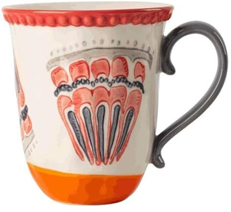 Tasse Tasse à café Vintage peinte à la main, grande tasse à café en céramique de 320ML, tasse à boisson créative micro-ondable for boissons chaudes/froides, super cadeaux Avec poignées(Orange)