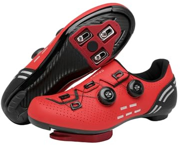 Cycling Shoes Mens Road MTB Cycling Shoes SPD-SL Compatible with Peloton Bike Indoor Outdoor Road Bike Riding Shoes Men's & Women's Black (Red-Road-Delta,6.5)