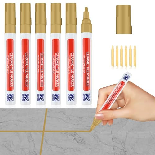 6 Piezas Rotulador de Lechada para Juntas Bolígrafo para Azulejos Bolígrafo para Restaurar con 6 Punta de Repuesto Lápiz para Juntas Tile Grout pen para Lechada de Pared Piso Baños (Caqui)