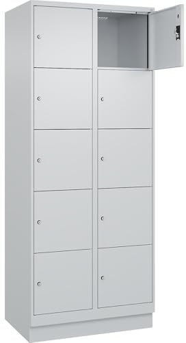kaiserkraft | 5er-Schließfachschrank Evolo Plus | 2 Abteile | lichtgrau | B 800 mm | 10 Fächer | mit Bodensockel | Zylinderschloss