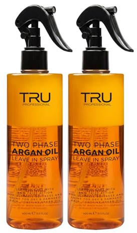 TRU Two Phase Argan Oil Leave-In Conditioner Spray (2er Pack) je 400 ml | Arganöl und Panthenol, für trockenes Haar, bessere Kämmbarkeit, Geschmeidigkeit und Glanz, ohne Ausspülen