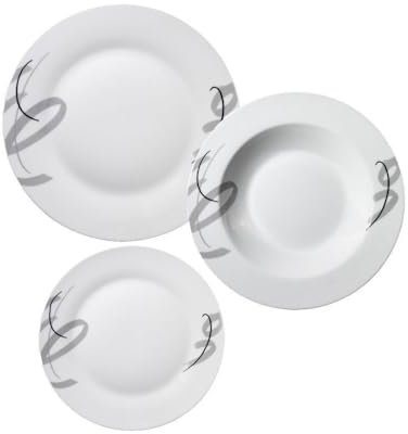 MMZ Fiotto Confezione Di Piatti 18 Pezzi In Porcellana Colore Bianco Con Dettagli Grigi