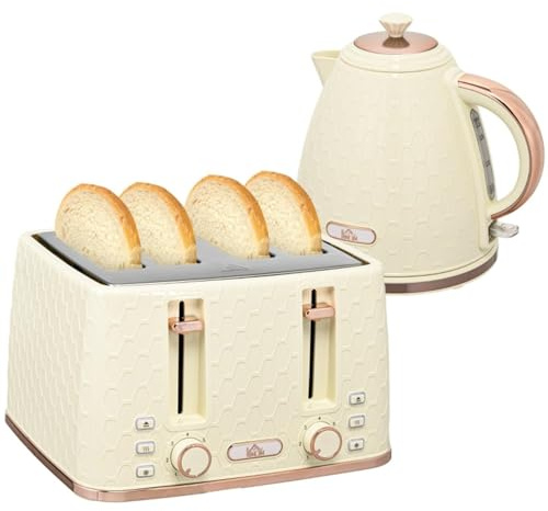 HAOUND2 Electric Kettle and 4-Slice Toaster Combo,1.7L Water Boiler with Auto Shut-Off,Toasting Machine with Removable Crumb Tray
