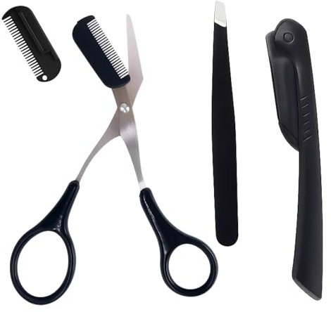 Ögonbryn trimmer sax med kam, ögonbrynssax med kam och precisionstrimmer, ögonbrow trimmer för män och kvinnor, kompakt ögonbrynsrakapparat inklusive pensel, för ögonbrynsform