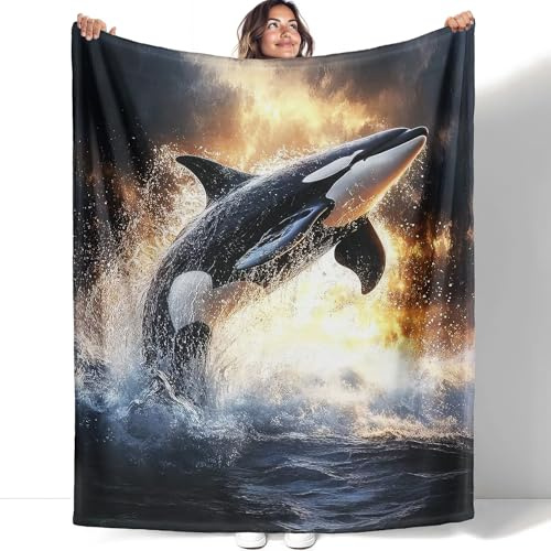 YISUMEI Orca Kuscheldecke 150x200cm, Ozean-Unterwasser Orca Decke, Sanft Flanell Weich Fleecedecke, Geeignet für Sofa Schlafzimmer Wohnzimmer Dekoration Wohndecke, Schwarz-Weiß