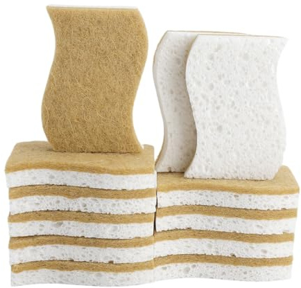 12 Stück Biologisch abbaubare Spülschwämme–Kompostierbare Naturschwämme aus Sisalfaser und Baumwolle, nachhaltige Küchenschwämme ohne Geruch, umweltfreundliche Putzschwämme für Küche,Geschirr und Bad