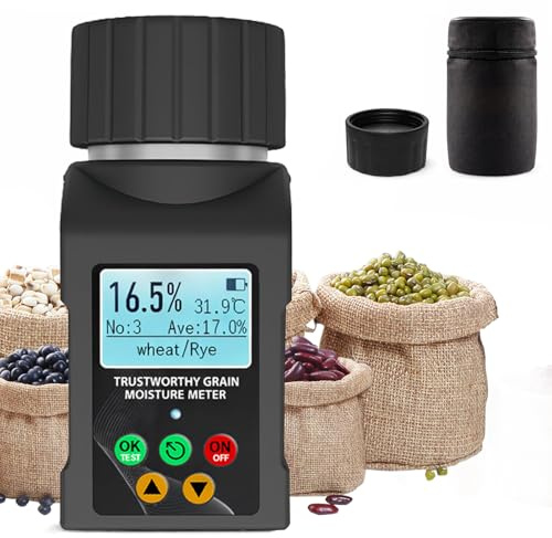 Misuratore di umidità portatile per cereali (40 tipi di cereali) Misuratore di umidità per cereali Uscita vocale multilingue, display LCD e memorizzazione dei dati. Adatto per colture quali mais