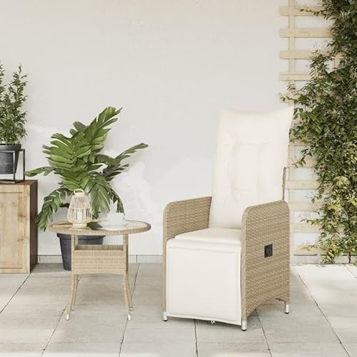 Eleganz Gartensessel mit Kissen PE-Rattan & Stahl - Verstellbarer Lounge-Sessel für Garten & Balkon - Beige Polyrattan mit Pulverbeschichtung - Wetterfest & Komfortabel