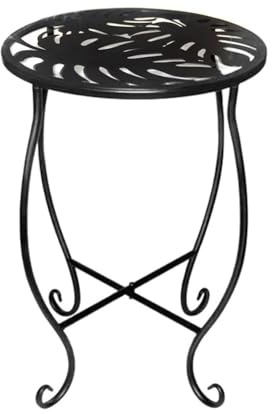 MuchLuckystar Table d'appoint ronde en métal de 20,3 cm avec motif Monstera, table d'appoint d'extérieur noire pour terrasse, jardin, cour, support de plante robuste avec base en X, 38,1 cm de hauteur