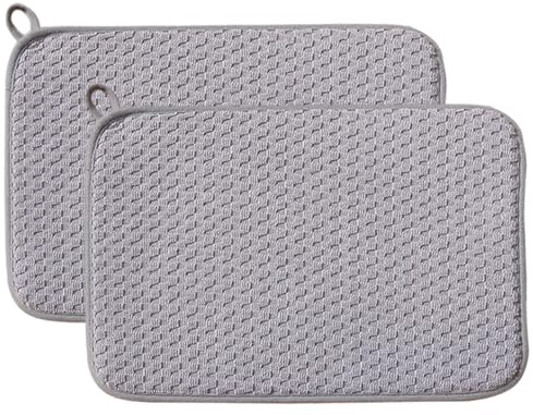 2 tapetes para secar platos, tapete escurridor de platos de microfibra altamente absorbente de 12x16 pulgadas, reducción de ruido antideslizante, con cuerda para colgar para encimera de cocina, plato