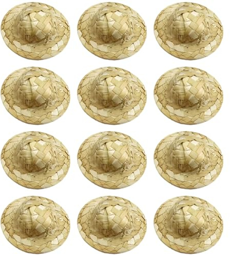 12 Pcs Mini Straw Hats for Crafts, 4.3 in / 11 cm Beige Miniature Straw Hats, Handwoven Rustic Straw Style for Handmade Doll Decor, Floral Arrangements, Party Favors, DIY Home Decor Projects