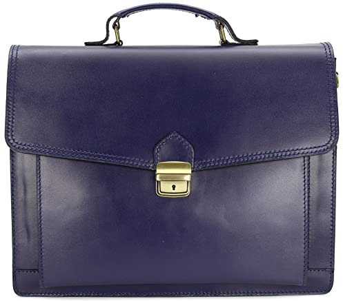 Belli Design Bag D italienische Leder Businesstasche Arbeitstasche Messenger Aktentasche Lehrertasche Laptoptasche Unisex in dunkelblau - 40x30x12 cm (B x H x T)