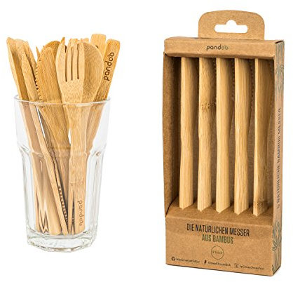 pandoo Messer aus 100% natürlichem Bambus | wiederverwendbar & umweltfreundlich | plastikfrei | Hochwertig, leicht und stabil | biologisch abbaubar