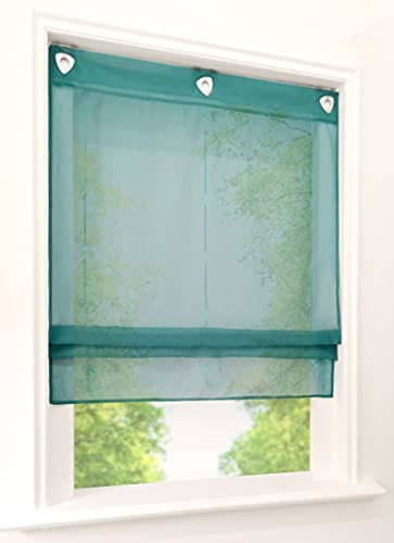 1er-Pack Raffrollo mit U-Haken Weiß Transparent Voile Ösenrollo Vorhang (BxH 120x130cm, Blau)