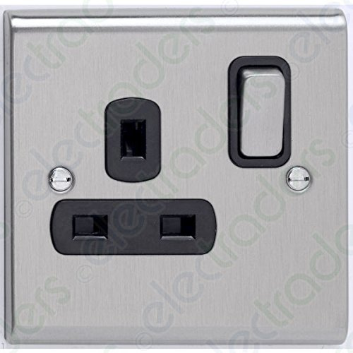 Deta SD1207SSB Switched Socket Outlet 13 Amp - 1 Gang (Stainless Steel/Black Insert)