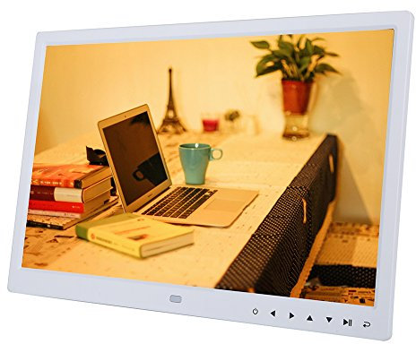 VBESTLIFE 15 Zoll Digitaler Fotorahmen,USB 2.0 1280 * 800 HD Screen Digital Bilderrahmen mit Wecker/Kalender Movie Player, für Familien und Freunde.(Weiß)
