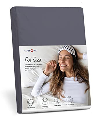 HANSE PRO Spann-Betttuch 180x200-200x220 cm I Spann-Bettlaken I Laken I für Boxspring-Betten und Wasserbetten I Steghöhe bis 30 cm I Premium-Qualität I Farbe Anthrazit