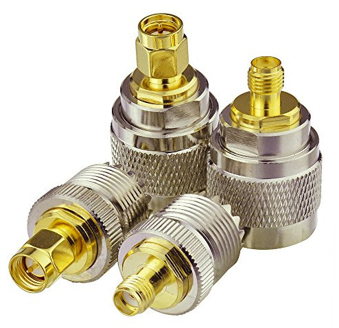 Superbat SMA auf UHF PL-259 Adapter 4 Stück UHF (PL259/SO239) auf SMA Stecker an UHF Buchse Adapter Kit für FPV Drohnen Verlängerungskabel Funk Transceiver RF Koaxial Stecker Kit UHF Adapter Set