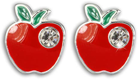 Teenie-Weenie Ohrringe Ohrstecker Echt Silber rot Apfel für Kinder D2SDO8110R ein schönes Geschenk zu Weihnachten, Geburtstag, Valentinstag für Kinder