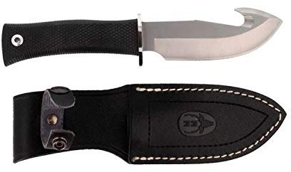 Muela Cuchillo VIPER-11G hoja de acero MoVa de 11 cm y empuñadura de mango de goma para Caza, Pesca, Supervivencia y Bushcraft Realizado en Ciudad Real + Portabotellas de regalo