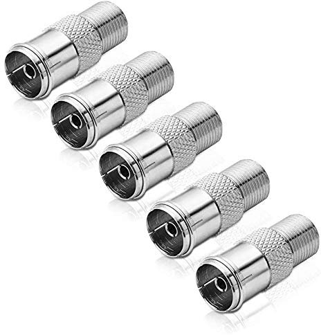 conecto Adapter F-Buchse auf IEC-Koax-Buchse, Antennen-Adapter zwischen F-Stecker für Sat-Kabel und IEC-Stecker für BK und DVB-T (5 Stück)