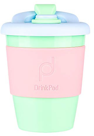 Drink Pod 12oz/340 ml Reusable Coffee Cup/Travel Mug with Rotating Rubber Lip BPA Free PLA Plastic – Green Dream/Green