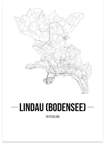 JUNIWORDS Stadtposter - Wähle Deine Stadt - Lindau (Bodensee) - 40 x 60 cm Poster - Schrift B - Weiß