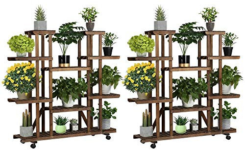 Yaheetech 2X Blumenregal aus Holz Blumenleiter 6 Ebenen Pflanzentreppe für drinnen und draußen Pflanzenregal Mehrstöckig