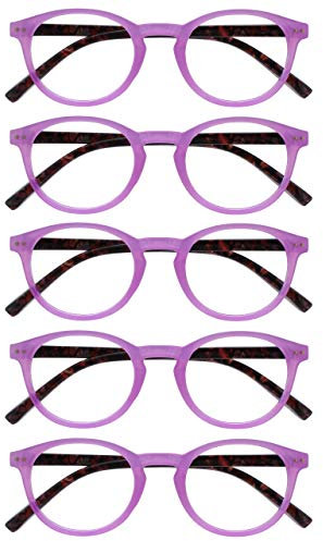 OPULIZE Zen Lesebrille 5er Pack Kleine Runde Rahmen Federscharniere Kratzfest Rosa Herren Damen RRRRR24-4 +1.00